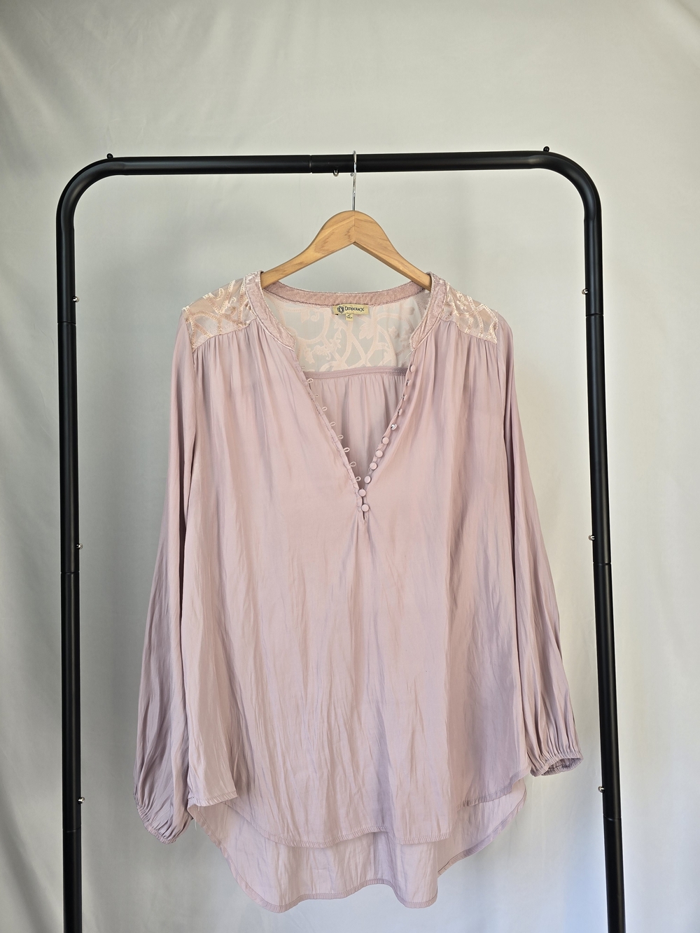 Democracy Blush Lace-Yoke V-Neck Blouse
